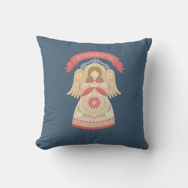 Personlig Folk Art Angel Kudde (Framsida)