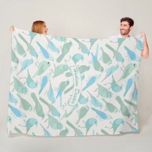 Personlig Folk Art Blue och Mint Bird Mönster Fleecefilt