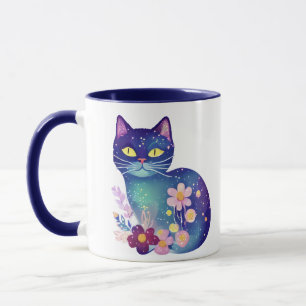 Personlig Folk Art Flowers och Cat Mugg
