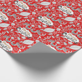 Personlig Folk Art jul Red White Birds Presentpapper