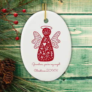 Personlig Folk Art Red Angel Scandinavian Julgransprydnad Keramik