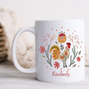 Personlig Folk Art Tupp Kaffemugg