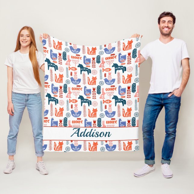 Personlig Folk Art Woodland Animal Fleecefilt (På plats)