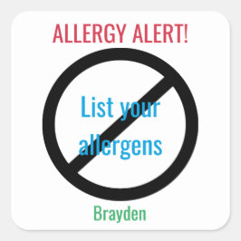 Personlig Food Allergy Alert Kids NO Symbol Fyrkantigt Klistermärke