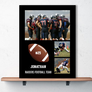 Personlig Football 3 Photo Collage Namn Team # Poster