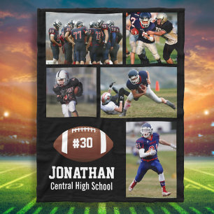 Personlig Football 5 Photo Collage Namn # Team Fleecefilt