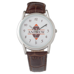 Personlig Football Brown Leather Watch Armbandsur