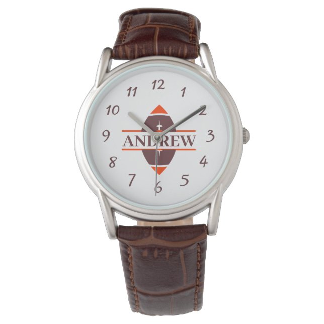 Personlig Football Brown Leather Watch Armbandsur (Framsida)