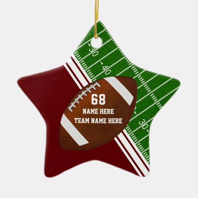 Personlig Football Player Ornaments, Maroon Julgransprydnad Keramik (Framsidan)