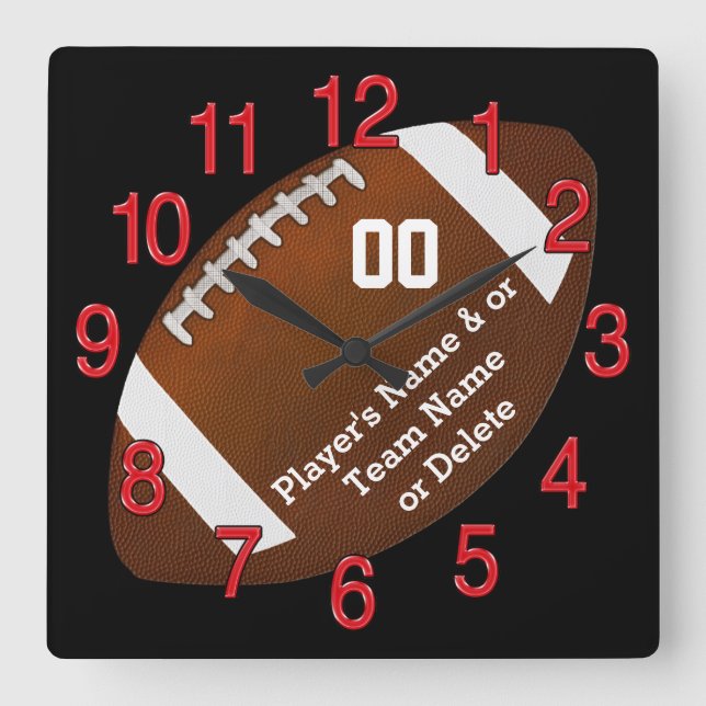 Personlig Football Wall Clock, din text, FÄRG Fyrkantig Klocka (Framsida)