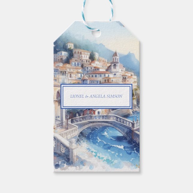 Personlig för Amalfi Kusten Blue Tiles Italien Pho Presentetikett (Framsidan)