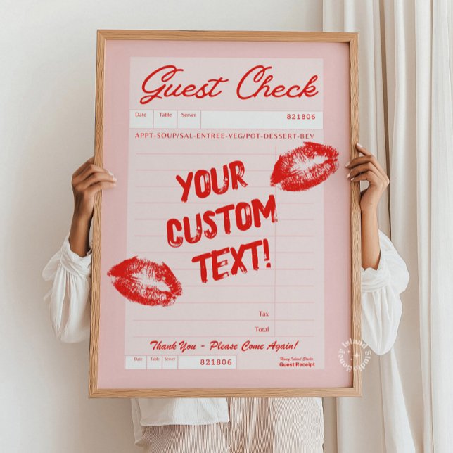 Personlig för anpassningsbar gästkontroll  Poster  (Custom Guest Check Personalized Quote Red Poster)