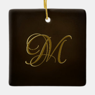 Personlig för antika Guld-inbäddade monogram Julgransprydnad Keramik