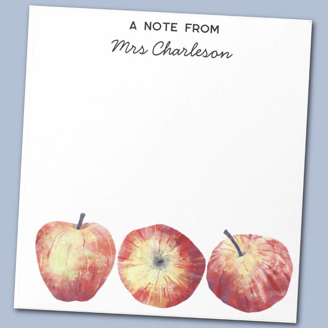 Personlig för apple Teacher-utvärdering Anteckningsblock (Watercolor apple teacher appreciation notes for classroom encouragement )