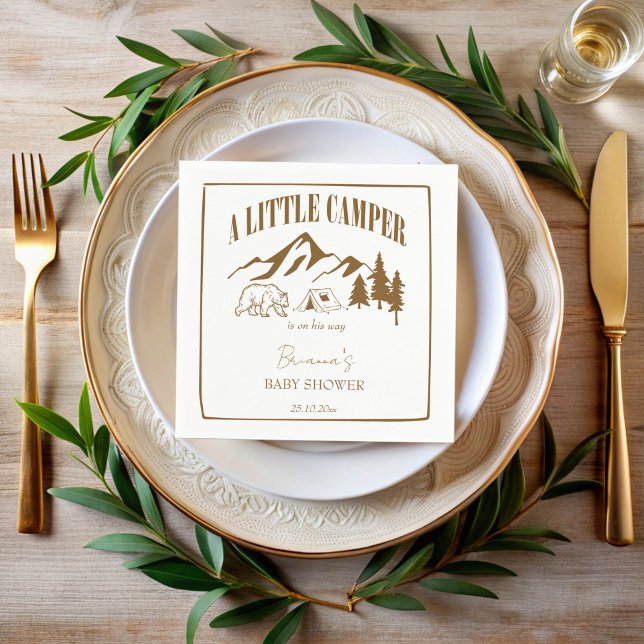 Personlig för babydusch med liten kamper pappersservett (Little camper boho baby shower personalized napkins template mountain adventure monogrammed napkins)