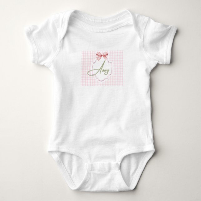 Personlig för Babyflicka Gingham och rosett Nurser T Shirt (Framsida)