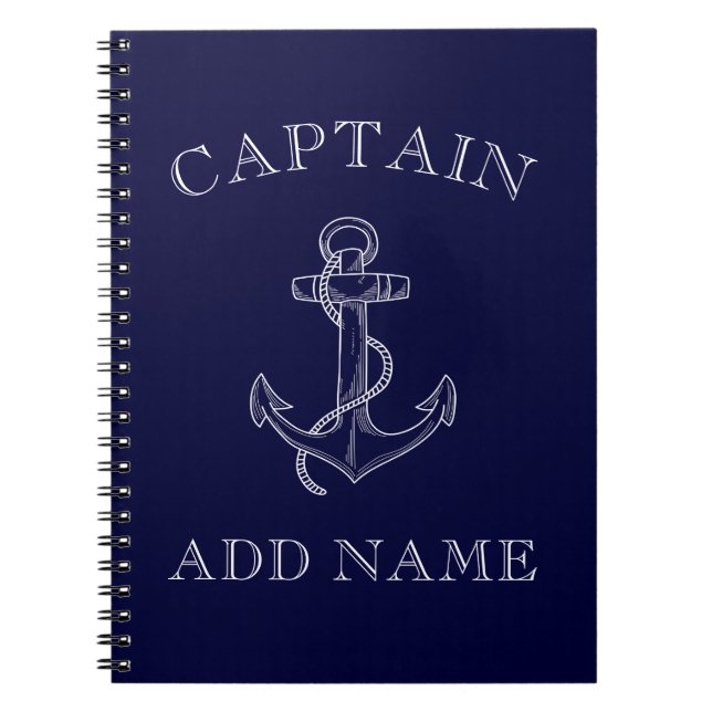 Personlig för båtkapten Sailor Nautical Anchor Anteckningsbok (Framsidan)