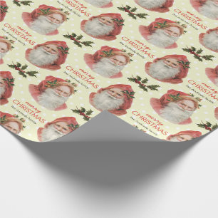 Personlig för beige för vintagejulSanta järnek Presentpapper