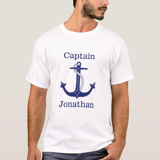 Personlig för blå ankare för sjömankapten tee shirt (Framsida)