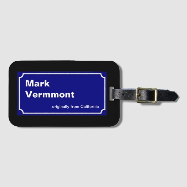 personlig för blå gatuskylt bagagebricka (Framsida horisontal)