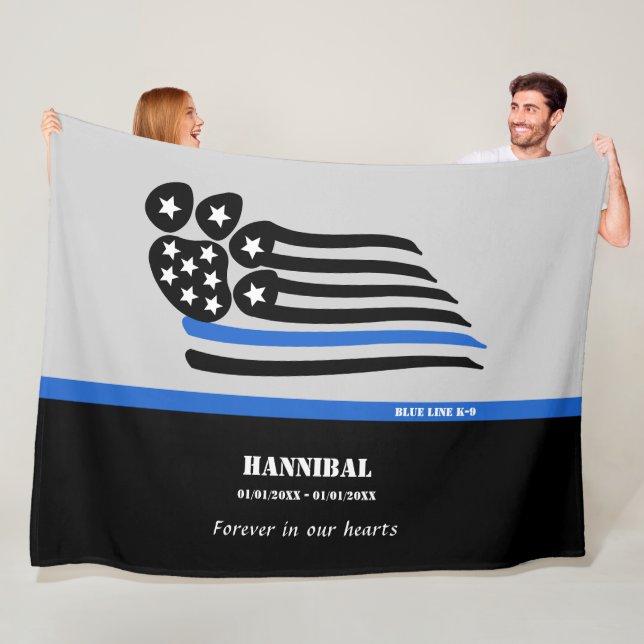 Personlig för blå linje K-9-polisens Hund Fleecefilt (På plats)