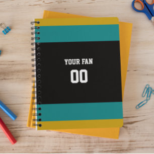 Personlig för Black, Teal & Guld Football Team Anteckningsbok Med Spiral
