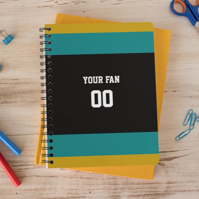 Personlig för Black, Teal & Guld Football Team Anteckningsbok Med Spiral (Skapare uppladdad)