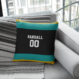 Personlig för Black, Teal & Guld Football Team Kudde