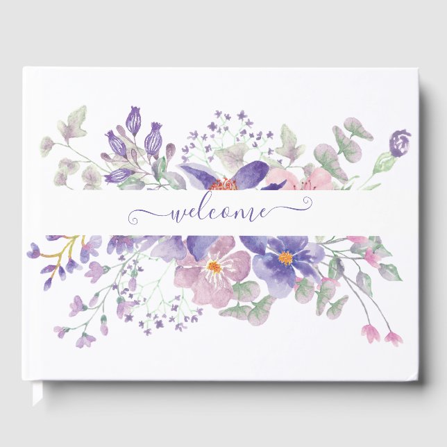 personlig för blommigt av rosa och lila gästböcker (Framsida)
