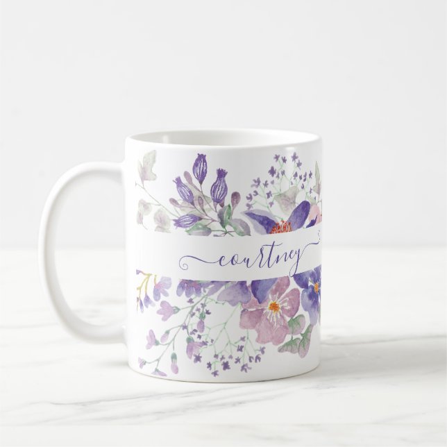 personlig för blommigt av rosa och lila kaffemugg (Vänster)