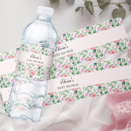 Personlig för Blommigt av vattenfärg i rosa ros Vattenflaskor Etikett