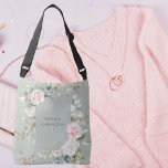 Personlig för Blommigt av vattenfärgen Sage Grönt  Axelväska<br><div class="desc">Elegant guld stänk av Faux glitter med rosa , ömtåliga blommor på en sage grönt bakgrund. Korsväskan är perfekt för den feminina kvinnan. Chic och sofistikerad precis som hon. En sådan utformning av eleganten. Det har varit trevligt att skapa den här designen åt dig. Zazzle garanterar 100 % kundservice och...</div>