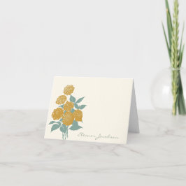 Personlig för Blommigt av vintage Gult, Namn Anteckningskort