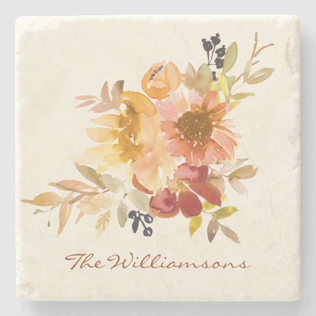 Personlig för Blommigt för höstfällning, vattenfär Stenunderlägg (Framsidan)