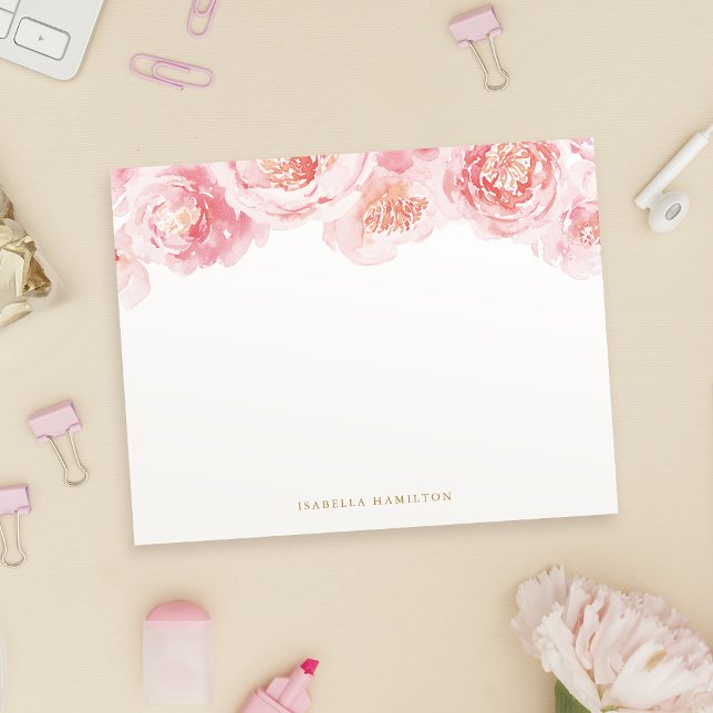 Personlig  för blommigt med  vattenfärger anteckningskort (Blush watercolor floral Personalized Stationery Note Card)