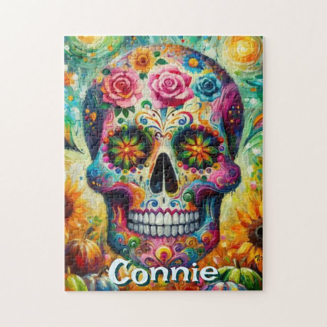 Personlig för Blommigten Day of the dead Pussel (Vertikal)