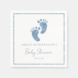 Personlig för Blue Glitter Baby Feet Baby Shower Pappersservett