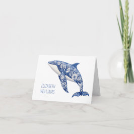 Personlig för Blue Toile Blommigt Beach Dolphin Anteckningskort