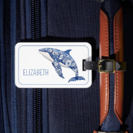 Personlig för Blue Toile Blommigt Beach Dolphin Bagagebricka