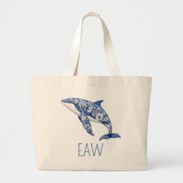 Personlig för Blue Toile Blommigt Beach Dolphin Jumbo Tygkasse