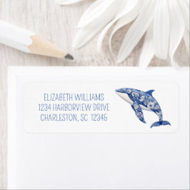 Personlig för Blue Toile Blommigt Beach Dolphin Returadress Etikett