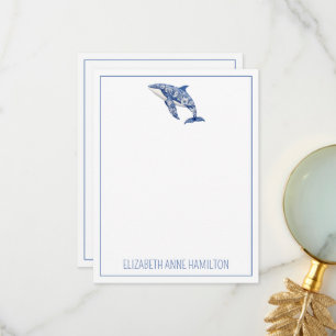 Personlig för Blue Toile Blommigt Beach Dolphin Tack Kort