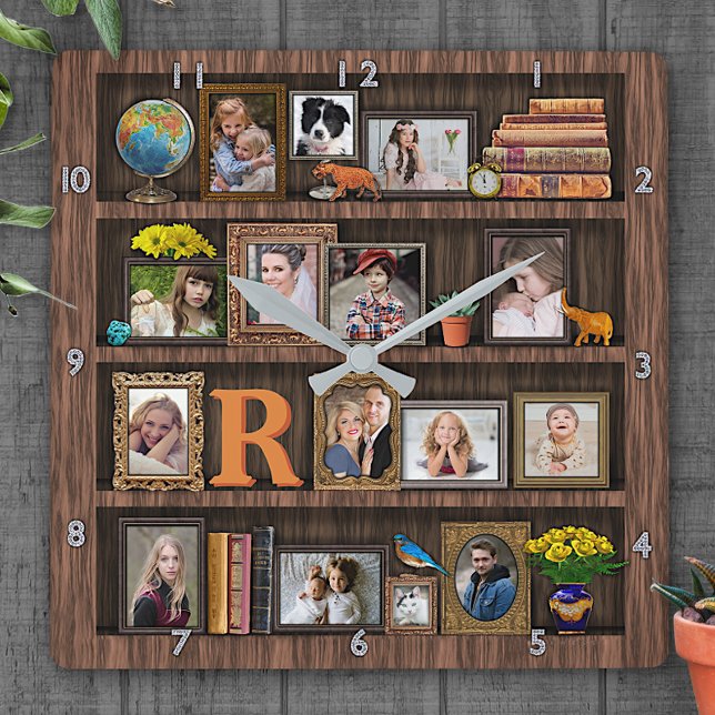 Personlig för bokhylla för familjfotoCollage antik Fyrkantig Klocka (Skapare uppladdad)