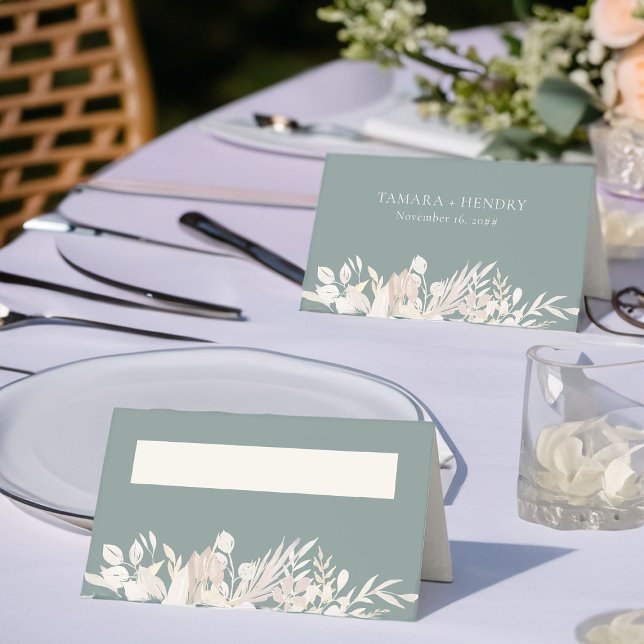 Personlig för Botaniskt Bröllop Sage Grönt Placeringskort (Sage Green Elegant Wedding Reception Place Cards - Foliage Duet wedding collection)