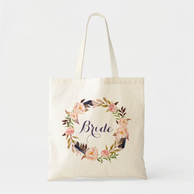 Personlig för Bride Blommigt Tote Bag Tygkasse (Framsidan)