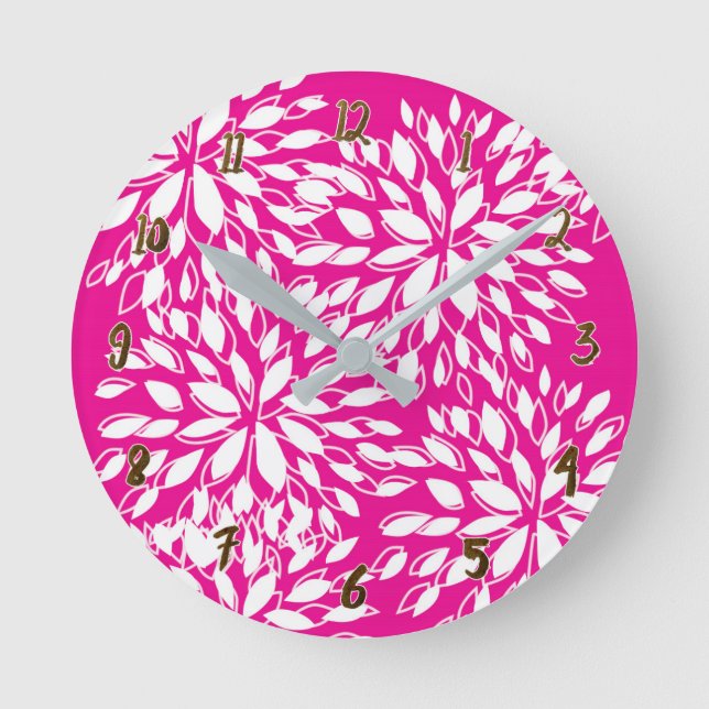 Personlig för Bright Shock rosa Modern Blommigt Rund Klocka (Framsida)