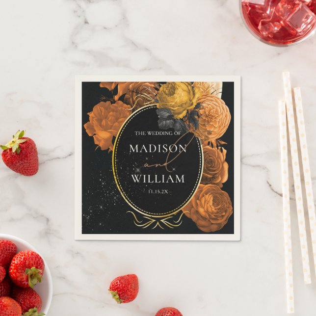 Personlig för bröllop-Blommigt, svart och Orange Pappersservett (Insitu)