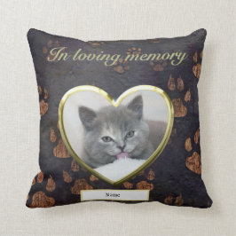 Personlig för Cat Memorial Rustic Paw Print Photo Kudde