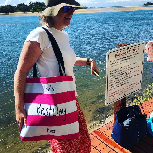 Personlig för Chic av rosa och vitstrimlad Roligt Tygkasse (Skapare uppladdad)