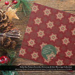 Personlig för Comfort & Joy Holly Star-fästen Runt Klistermärke